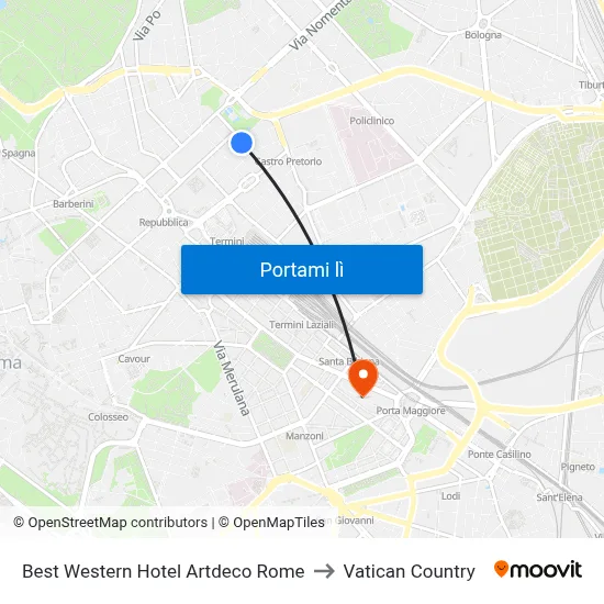Best Western Hotel Artdeco Rome to Vatican Country map
