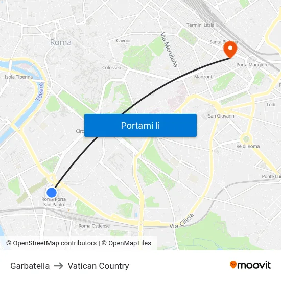 Garbatella to Vatican Country map