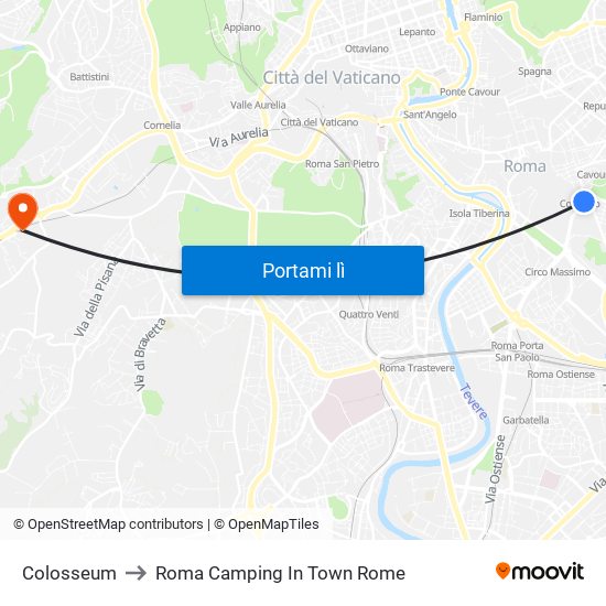 Colosseum to Roma Camping In Town Rome map