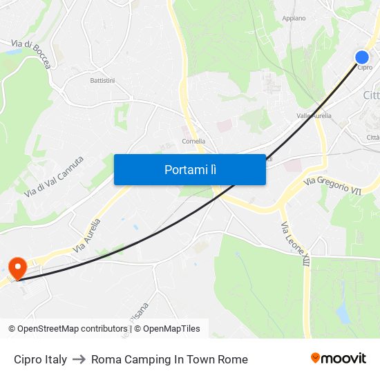 Cipro Italy to Roma Camping In Town Rome map