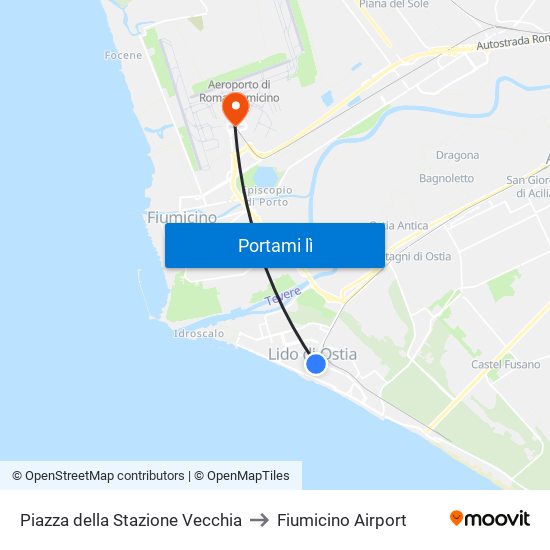 Piazza della Stazione Vecchia to Fiumicino Airport map