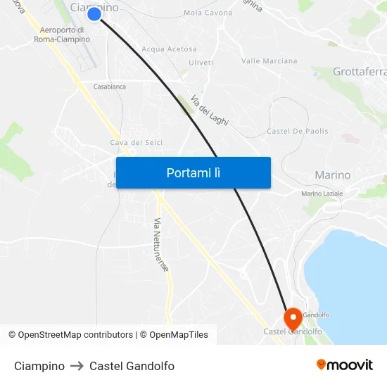 Ciampino to Castel Gandolfo map