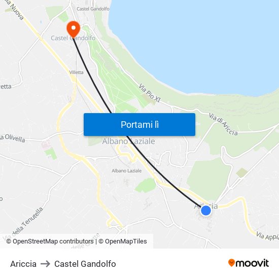 Ariccia to Castel Gandolfo map