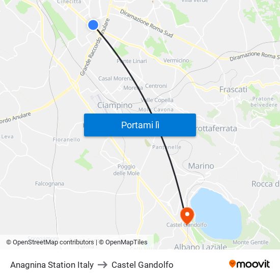 Anagnina Station Italy to Castel Gandolfo map