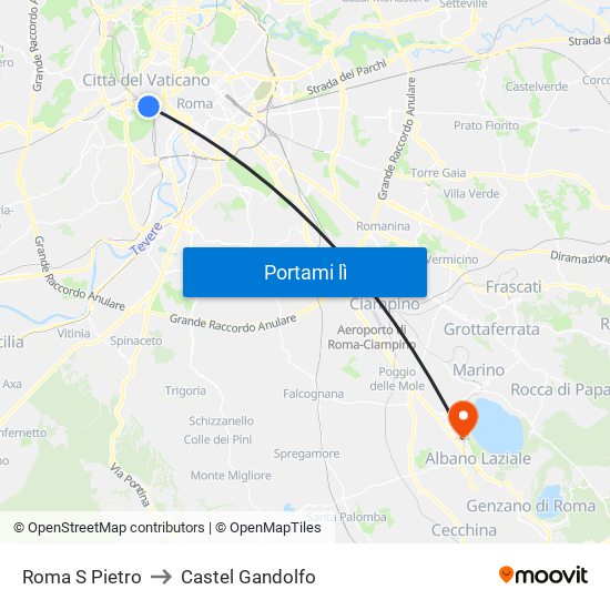 Roma S Pietro to Castel Gandolfo map