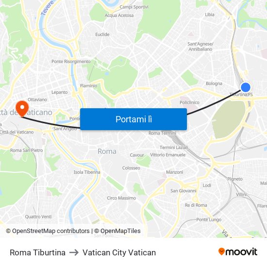 Roma Tiburtina to Vatican City Vatican map