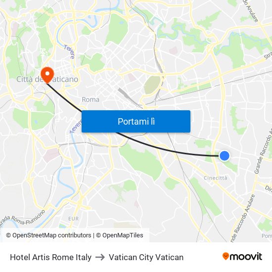 Hotel Artis Rome Italy to Vatican City Vatican map