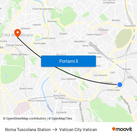 Roma Tuscolana Station to Vatican City Vatican map