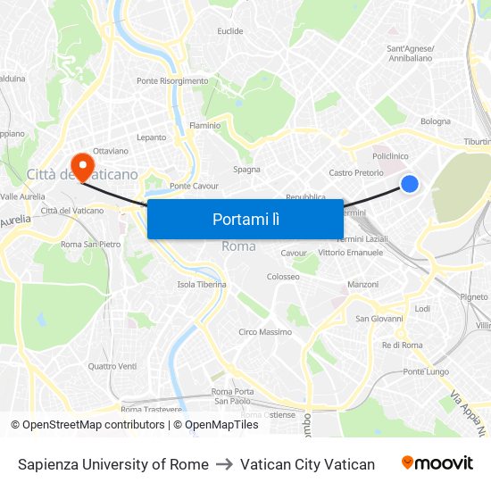 Sapienza University of Rome to Vatican City Vatican map