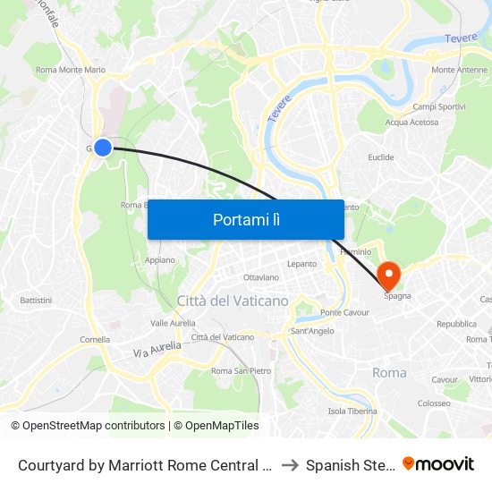 Courtyard by Marriott Rome Central Park to Spanish Steps map