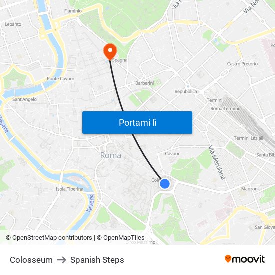 Colosseum to Spanish Steps map