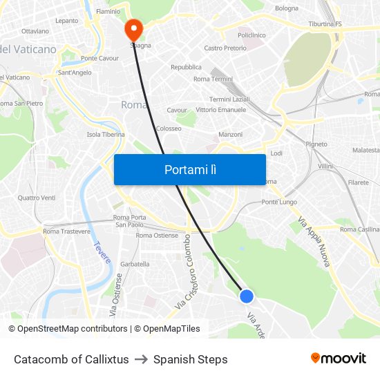 Catacomb of Callixtus to Spanish Steps map