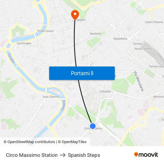 Circo Massimo Station to Spanish Steps map