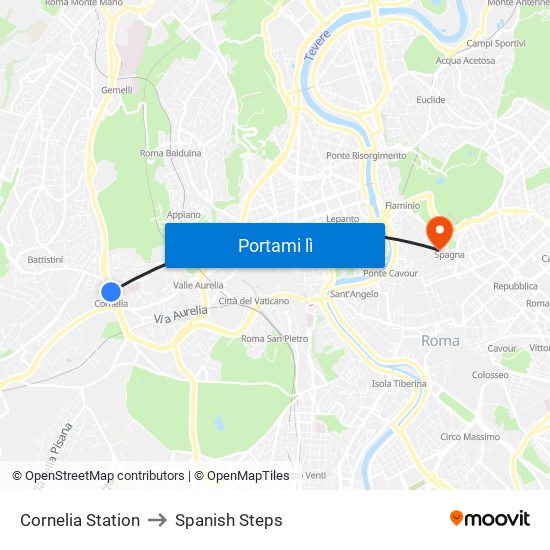 Cornelia Station to Spanish Steps map