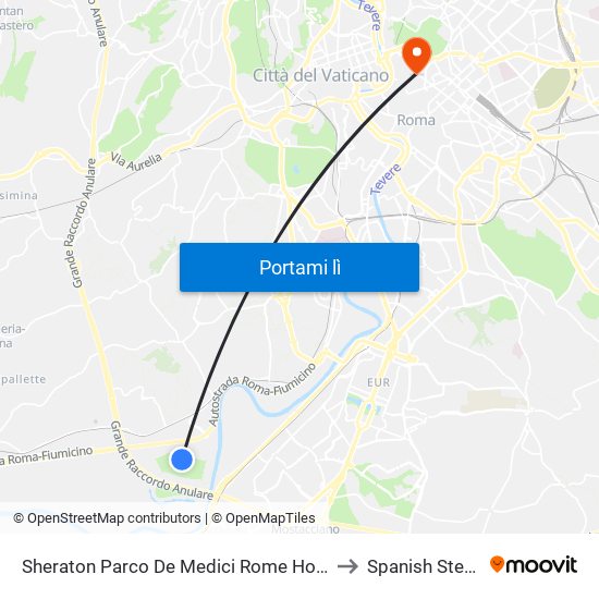 Sheraton Parco De Medici Rome Hotel to Spanish Steps map