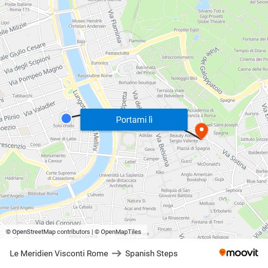 Le Meridien Visconti Rome to Spanish Steps map