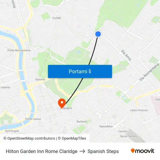 Hilton Garden Inn Rome Claridge to Spanish Steps map