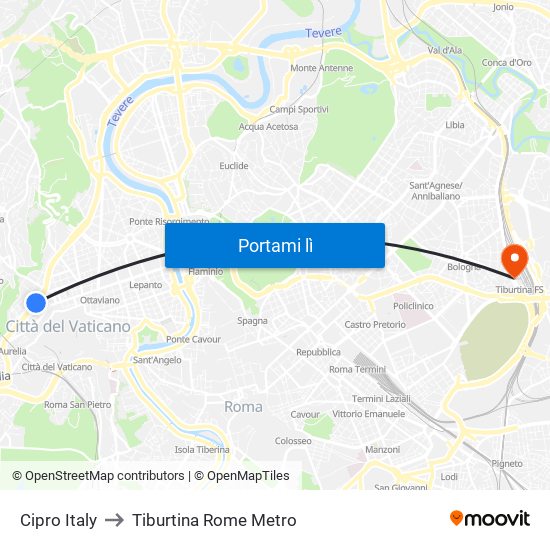 Cipro Italy to Tiburtina Rome Metro map