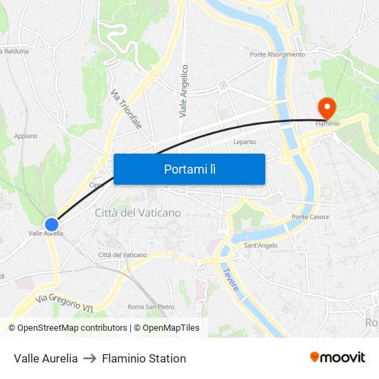 Valle Aurelia to Flaminio Station map