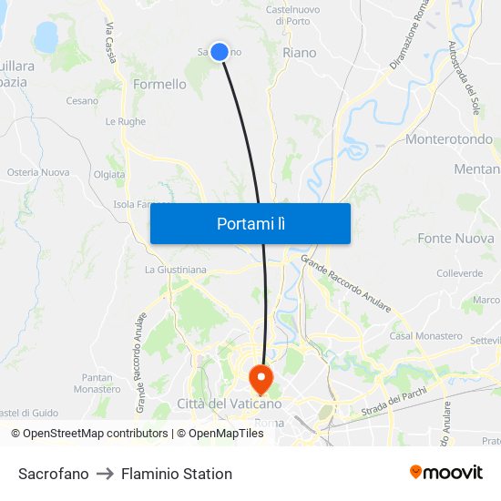 Sacrofano to Flaminio Station map