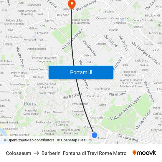 Colosseum to Barberini Fontana di Trevi Rome Metro map