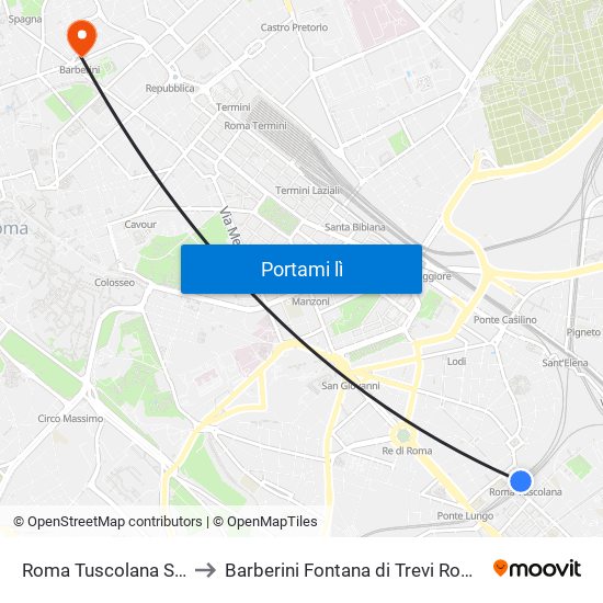 Roma Tuscolana Station to Barberini Fontana di Trevi Rome Metro map