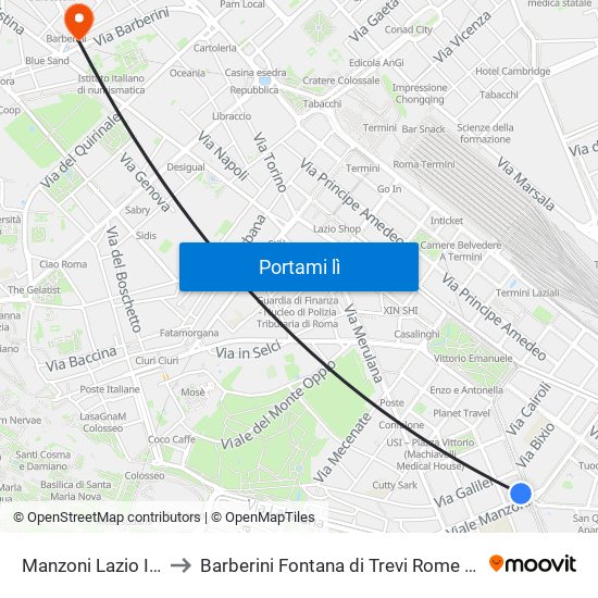 Manzoni Lazio Italy to Barberini Fontana di Trevi Rome Metro map