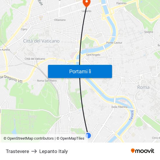 Trastevere to Lepanto Italy map