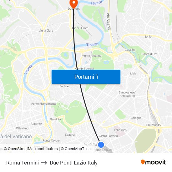 Roma Termini to Due Ponti Lazio Italy map