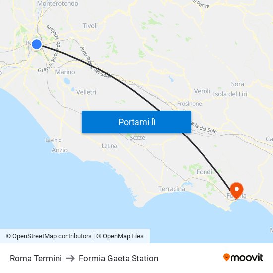 Roma Termini to Formia Gaeta Station map