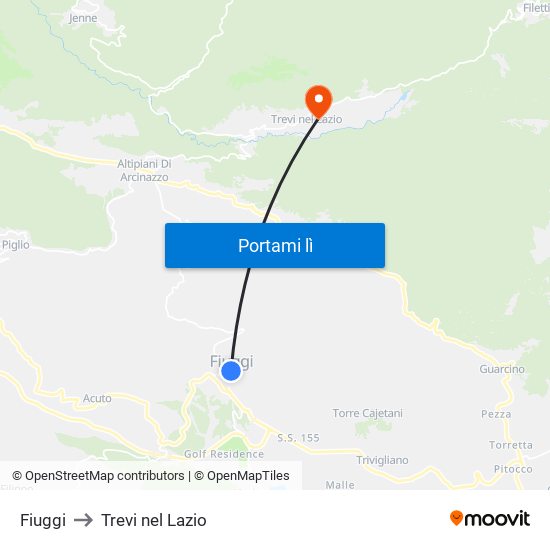 Fiuggi to Trevi nel Lazio map