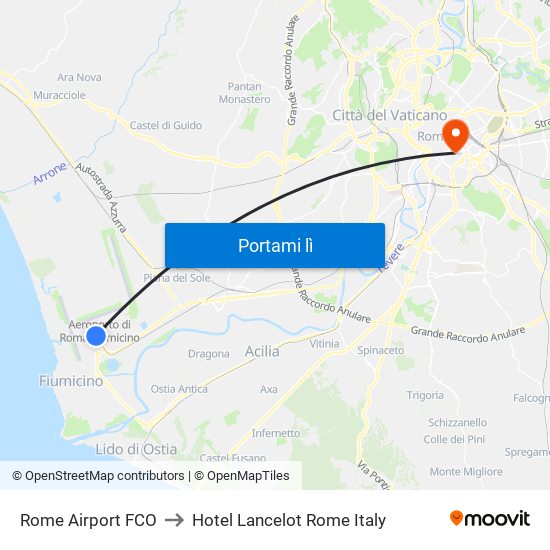 Rome Airport FCO to Hotel Lancelot Rome Italy map