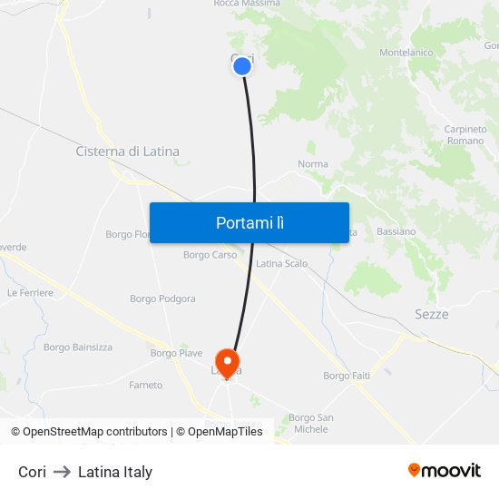 Cori to Latina Italy map