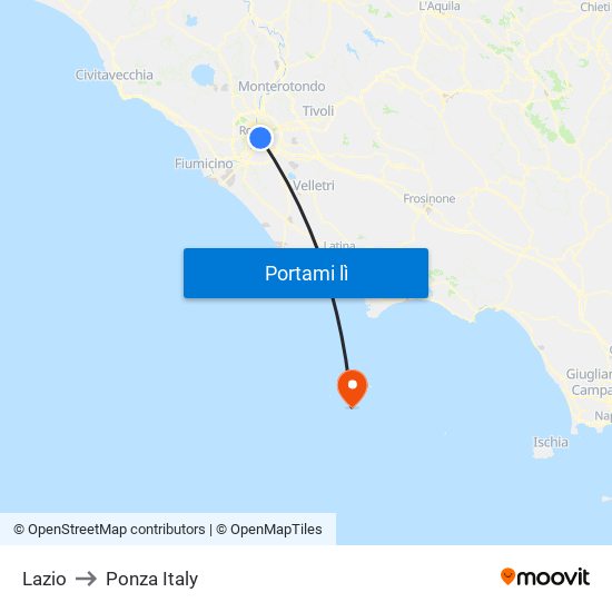 Lazio to Ponza Italy map