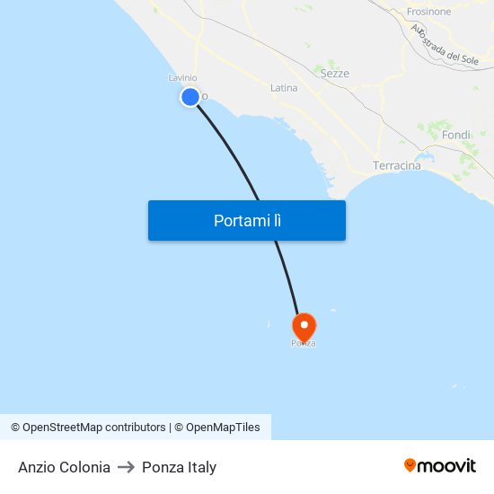 Anzio Colonia to Ponza Italy map