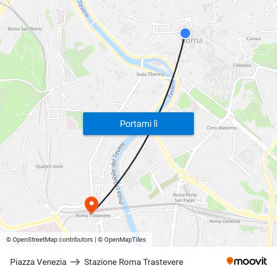 Piazza Venezia to Stazione Roma Trastevere map