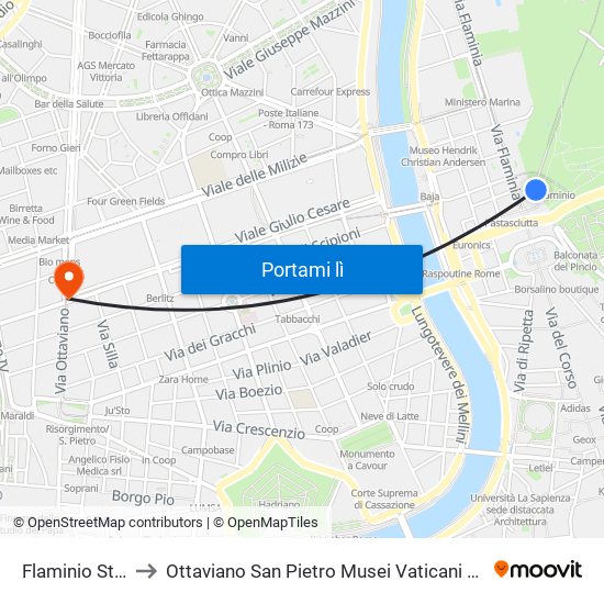 Flaminio Station to Ottaviano San Pietro Musei Vaticani Rome Metro map