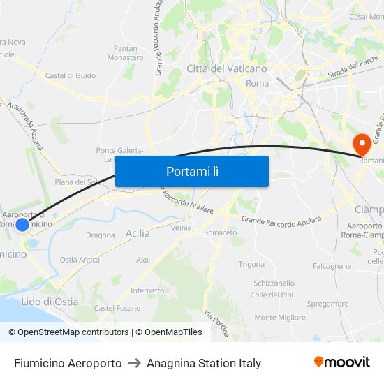 Fiumicino Aeroporto to Anagnina Station Italy map