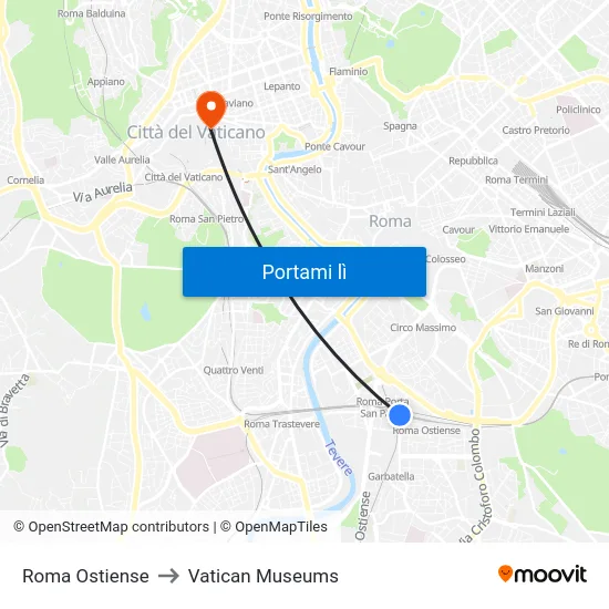 Roma Ostiense to Vatican Museums map