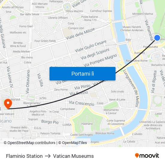 Flaminio Station to Vatican Museums map