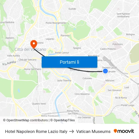 Hotel Napoleon Rome Lazio Italy to Vatican Museums map