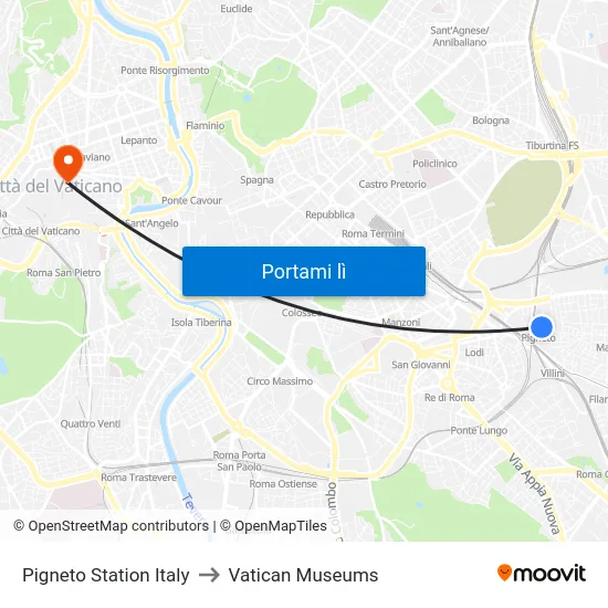 Pigneto Station Italy to Vatican Museums map