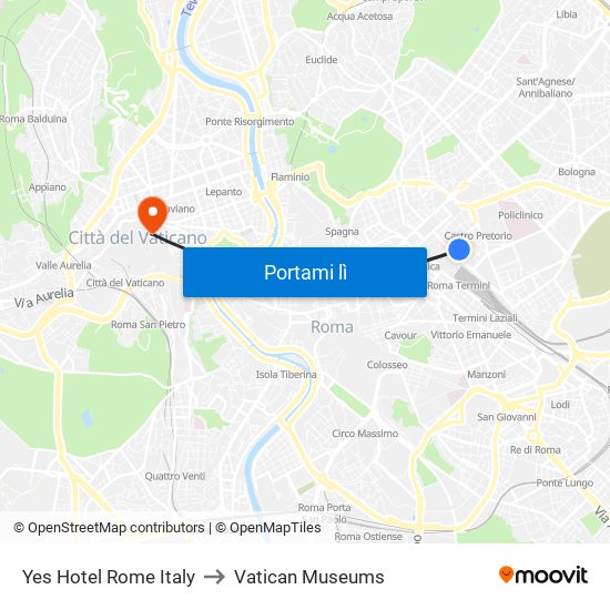 Yes Hotel Rome Italy to Vatican Museums map