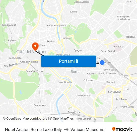 Hotel Ariston Rome Lazio Italy to Vatican Museums map
