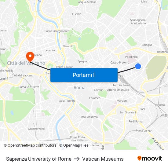 Sapienza University of Rome to Vatican Museums map