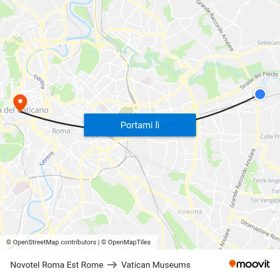 Novotel Roma Est Rome to Vatican Museums map