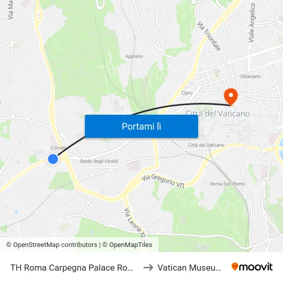 TH Roma Carpegna Palace Rome to Vatican Museums map