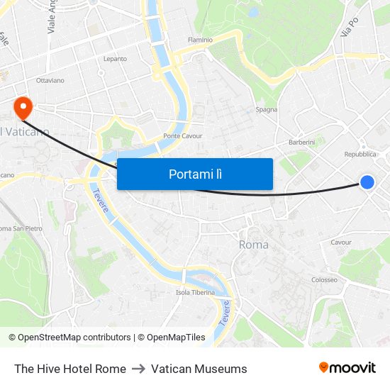 The Hive Hotel Rome to Vatican Museums map