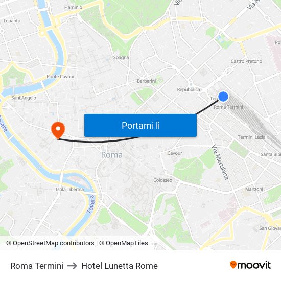 Roma Termini to Hotel Lunetta Rome map