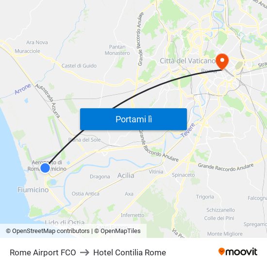 Rome Airport FCO to Hotel Contilia Rome map